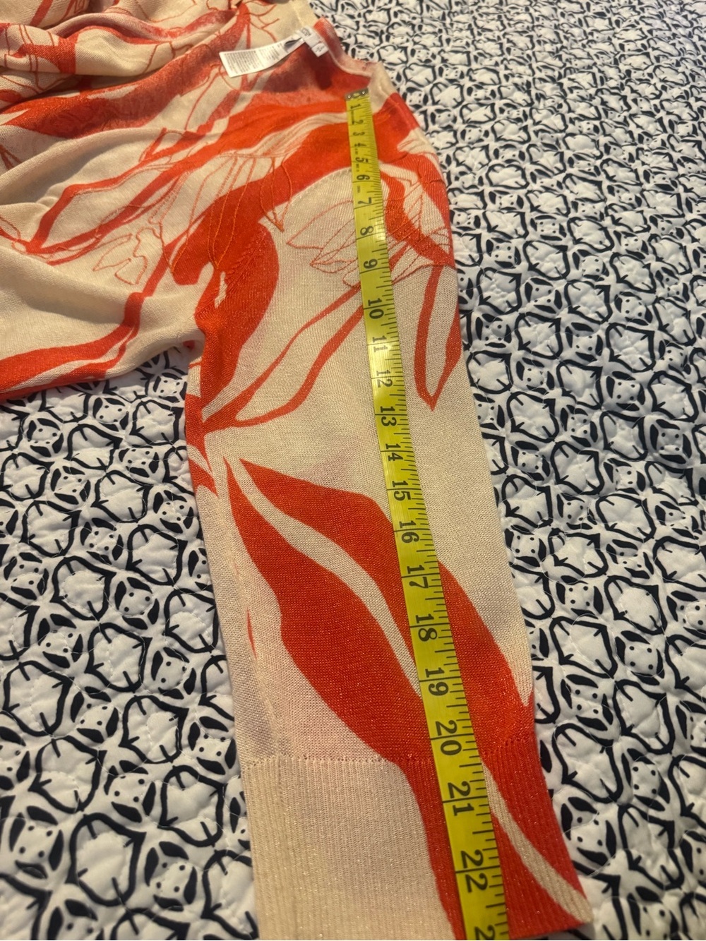 Chico's Open-Front Floral Knit Cardigan in Cream and Orange-Red - Picture 6 of 7